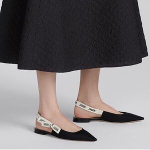 Dior J'Adior Slingback Flat Black Technical Fabric Size 37 Slingback Ballerina